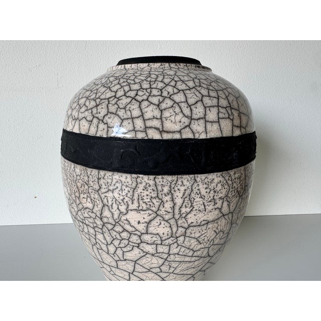 Ceramic 1980s Vintage Black and White Crackled Glazed Studio Pottery Vase For Sale - Image 7 of 9