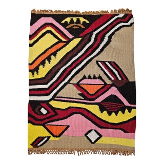 Vintage Mid-Century Modern Handwoven Tapestry, Abstract Wool Art, 32" X 45" For Sale