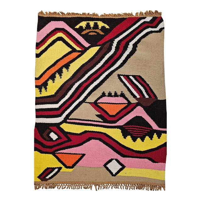 Vintage Mid-Century Modern Handwoven Tapestry, Abstract Wool Art, 32" X 45" For Sale