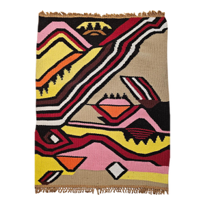Vintage Mid-Century Modern Handwoven Tapestry, Abstract Wool Art, 32" X 45"