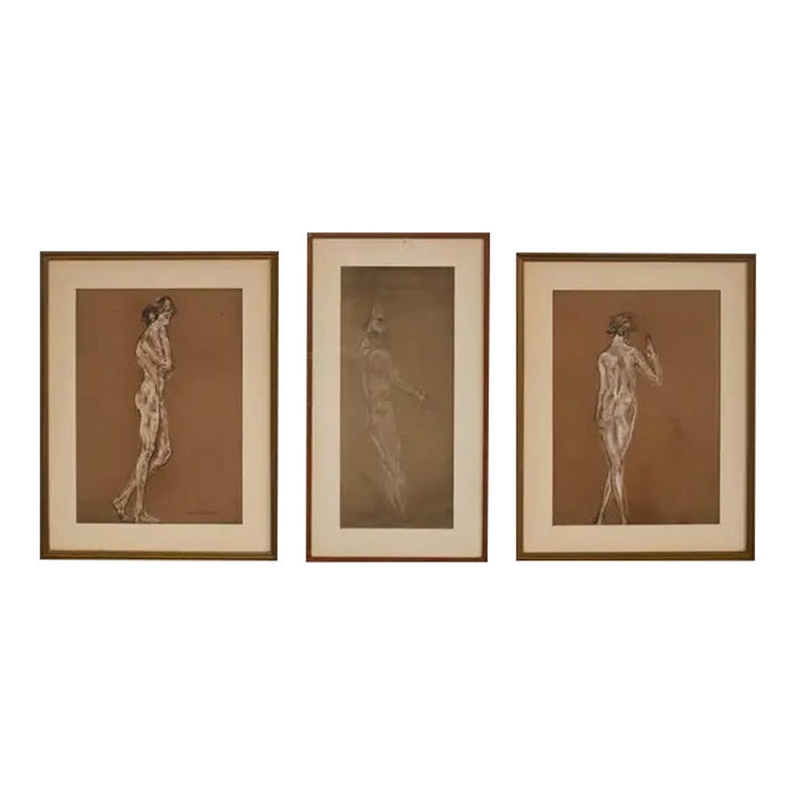 Arthur Bowen Davies Set of Three Nude Pastel Study C. 1900 Chairish