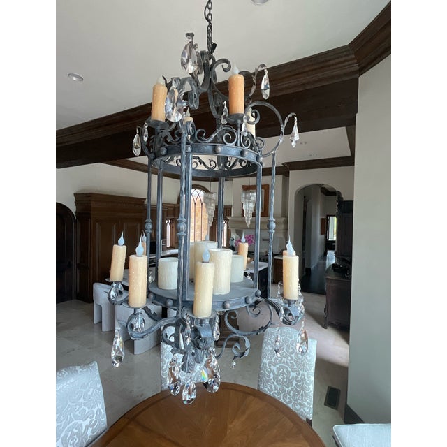 Vintage Wrought Iron and Crystal Chandelier by Ashore Lighting For Sale - Image 4 of 17