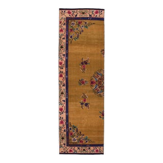 1970s Vintage Persian Handmade Wool Cotton Yellow Runner Rug For Sale