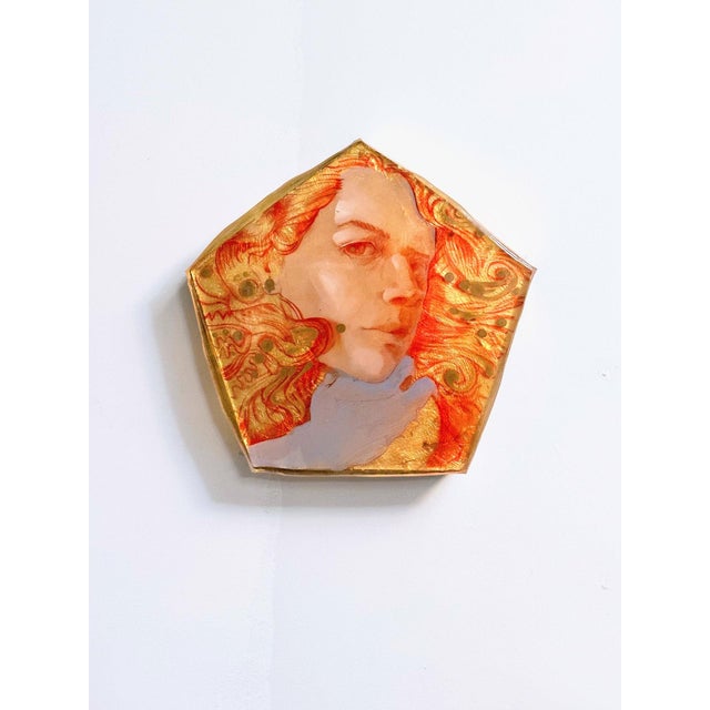 The Long Game by Marc Scheff | layered resin, pencil, acrylic, ink on cradled board depicting a woman's portrait. For Sale