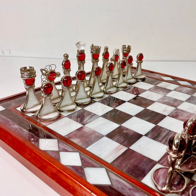 1950s Vintage Frank Lloyd Wright Arts & Crafts Boho Chic Stained Glass Chess Set - Set of 33, Atrributed For Sale - Image 16 of 18