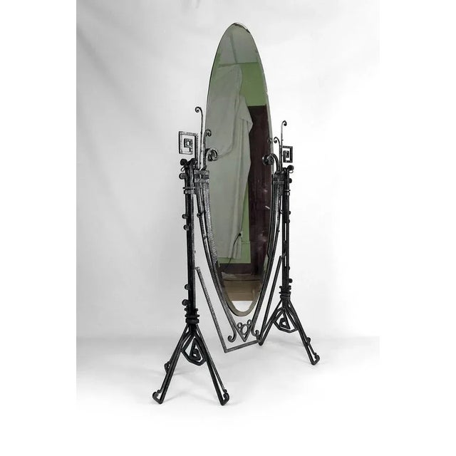Mid-Century Modern Vintage Art Deco Floor Mirror in Wrought Iron by Edgar-William Brandt, 1920 For Sale - Image 3 of 13