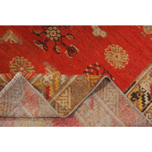 Antique Khotan Rug Red and Blue Medallion Pattern For Sale - Image 4 of 6