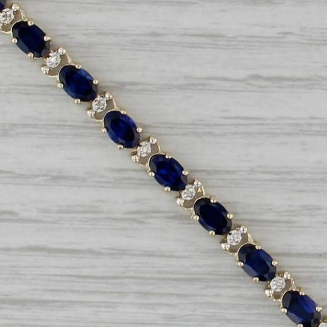 Metal 10.94ctw Lab Created Sapphire Diamond Tennis Bracelet 10k Yellow Gold 7" 4.6mm For Sale - Image 7 of 8