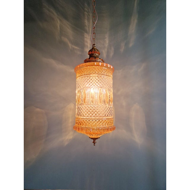 Large Glass and Brass Lantern Pendant Light, 1960s For Sale - Image 11 of 11
