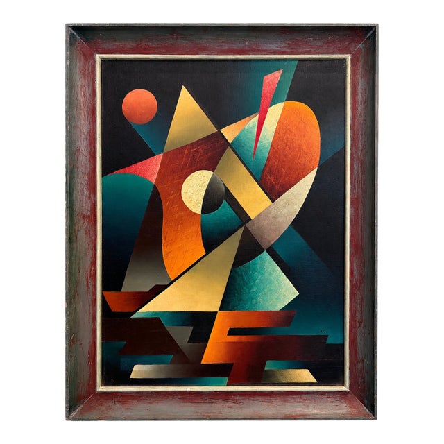 1960s Ratz Mid Century Modern Geometric Abstract Oil Painting For Sale