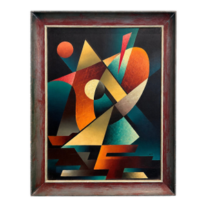 1960s Ratz Mid Century Modern Geometric Abstract Oil Painting