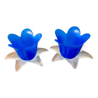 Blue Tulip Glow Candle Holders Made in Italy For Sale