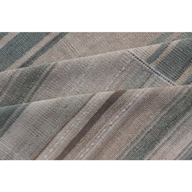Squared Vintage Turkish Paneled Kilim Vintage Rug in Muted Colors 14'0" X14'2" For Sale - Image 12 of 13
