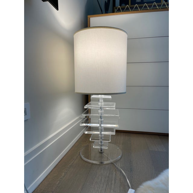 Vintage Karl Springer Style Stacked Lucite Table Lamp For Sale In New York - Image 6 of 9