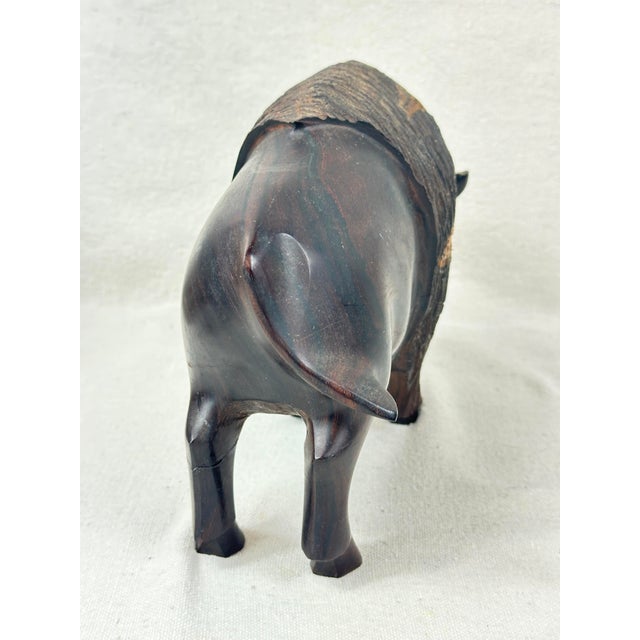 Cabin Vintage Hand Carved Ironwood Buffalo Figurine For Sale - Image 3 of 6