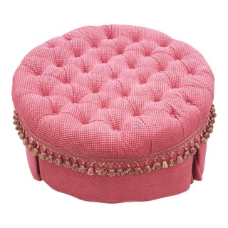 1990s Round Tufted Upholstered Fabric Skirted Ottoman For Sale