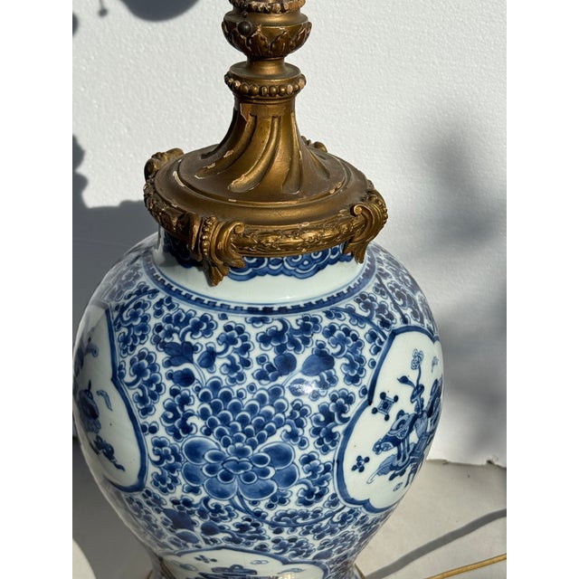 19c. Chinese Blue and White Lamp With Custom Shade For Sale - Image 13 of 18
