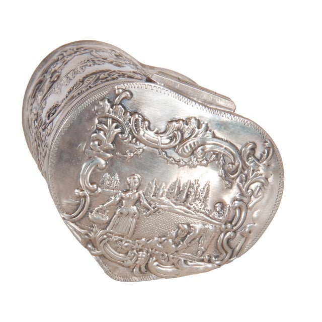 Antique Dutch Repousse Sterling Silver Heart Shaped Trinket Box Tea Caddy 1890 For Sale - Image 12 of 18