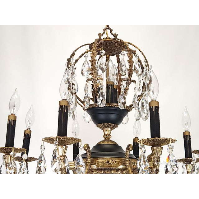 Antique 8 Arm 11 Light Epic Empire Birdcage Brass Cut Lead Crystal Chandelier For Sale - Image 4 of 12