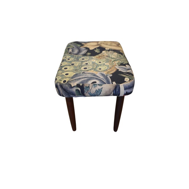 1970s Danish Stool in Teak with the Linen Fabric Forest from Morris & Co, 1960s For Sale - Image 5 of 12
