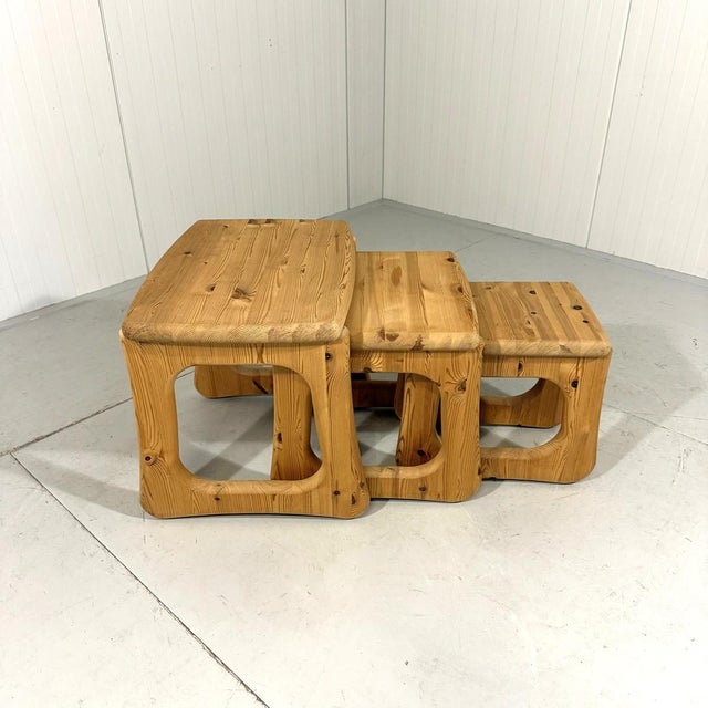 Mid-Century Modern Pine Nesting Tables in the style of Rainer Daumiller, 1970s, Set of 3 For Sale - Image 3 of 18