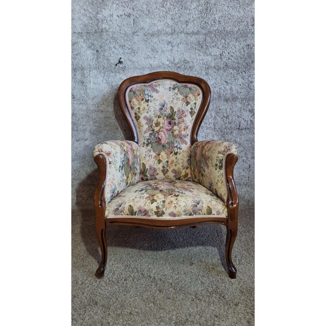 Wood Louis XV Style Lounge Chair with Floral Jacquard Tapestry, 1890s For Sale - Image 7 of 10