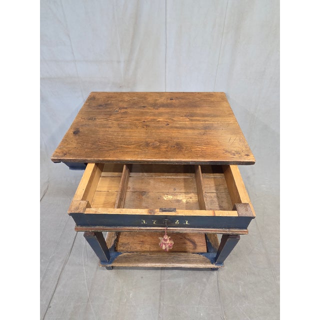 Antique European Rustic Painted Pine Baker's Table, Romania, 1761 For Sale - Image 16 of 18
