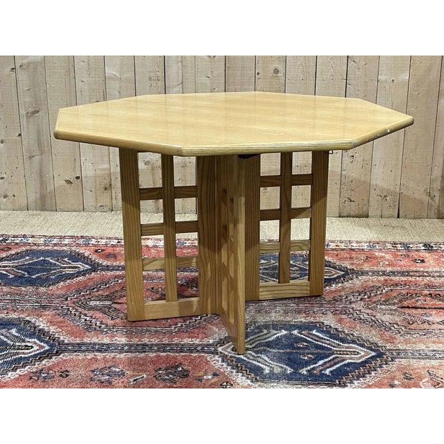 English oak dining room table from the 1970s with 2 extensions - Lmax=2m05, Lmin=1m15, l=1m15, H=74cm.