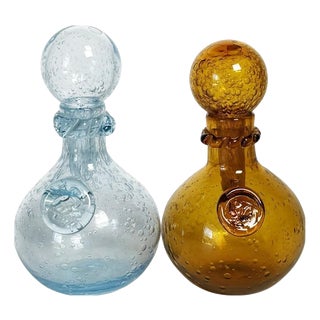 Blown Glass Bottles from Biot, France, 1970s, Set of 2 For Sale