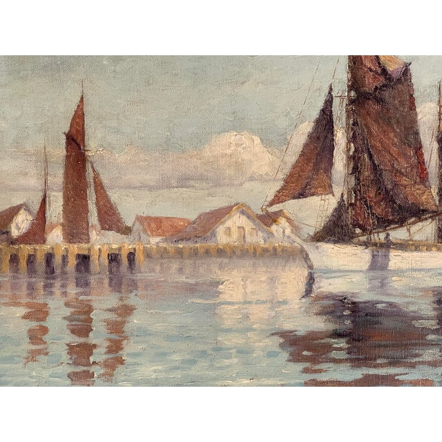 Morning on White Lake Harbor, Lake Michigan, Oil Painting by Fredrick Herman Immer in a Gilded and Linen Frame. Condition:...