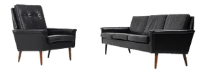 Mid-Century Danish Black Leather Sofa and Lounge Chair, 1950s, Set of 2