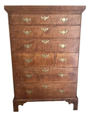 Important American Chippendale Figured Maple Tall Chest-of-Drawers Rhode Island, United States 1760-1780