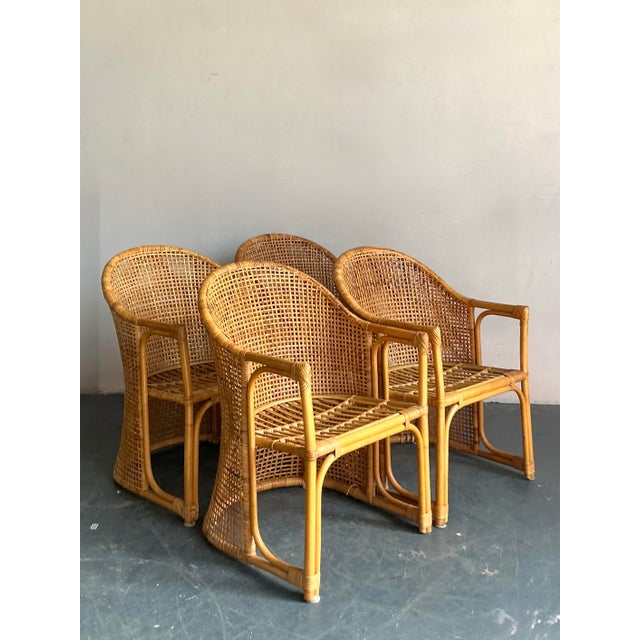 Camel Vintage Coastal Woven Rattan Tub Chairs - A Set of 4 For Sale - Image 8 of 10