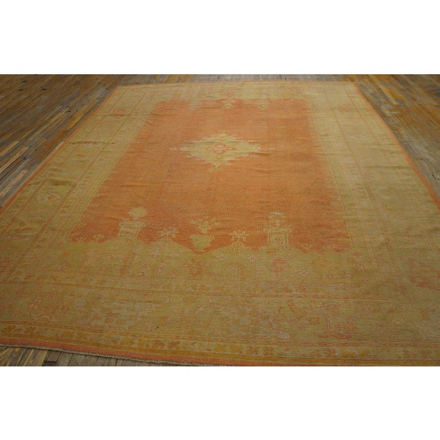 Peach Supreme Peach Color With a Small Detail Medallion Antique Turkish Oushak Rug For Sale - Image 8 of 11
