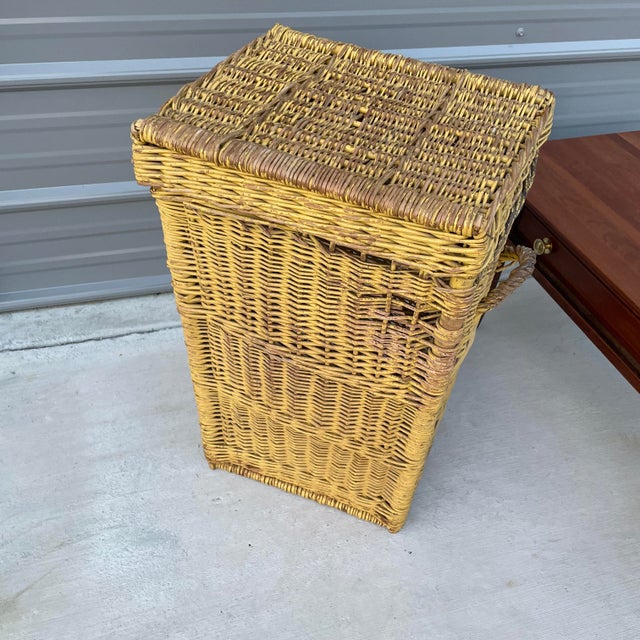 Wood Antique Wicker Hamper For Sale - Image 7 of 8