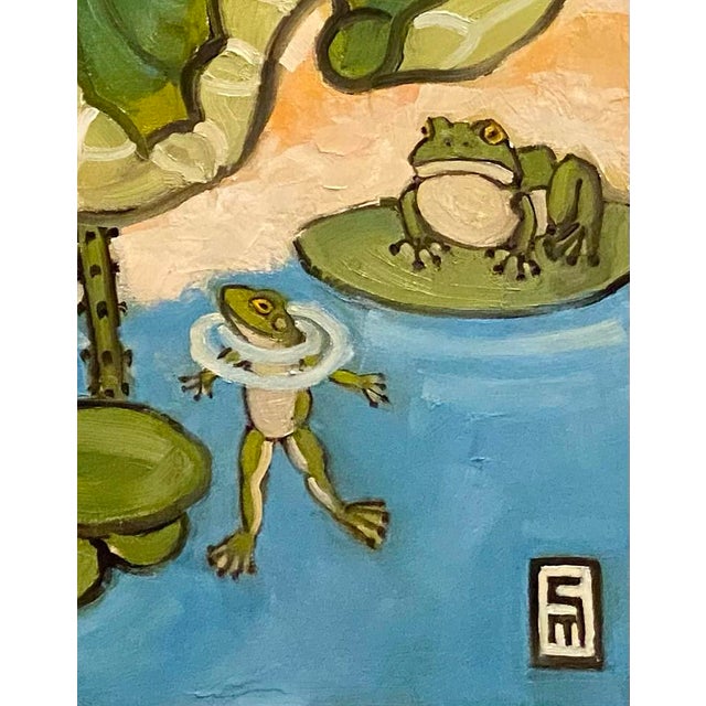 Chinese Day at the Lotus Pond Original Oil Painting Stephen McDonough For Sale - Image 3 of 7