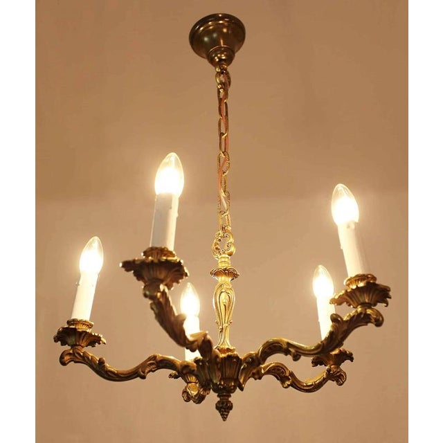 Vintage Brass 5-Arm Chandelier, France For Sale - Image 3 of 4