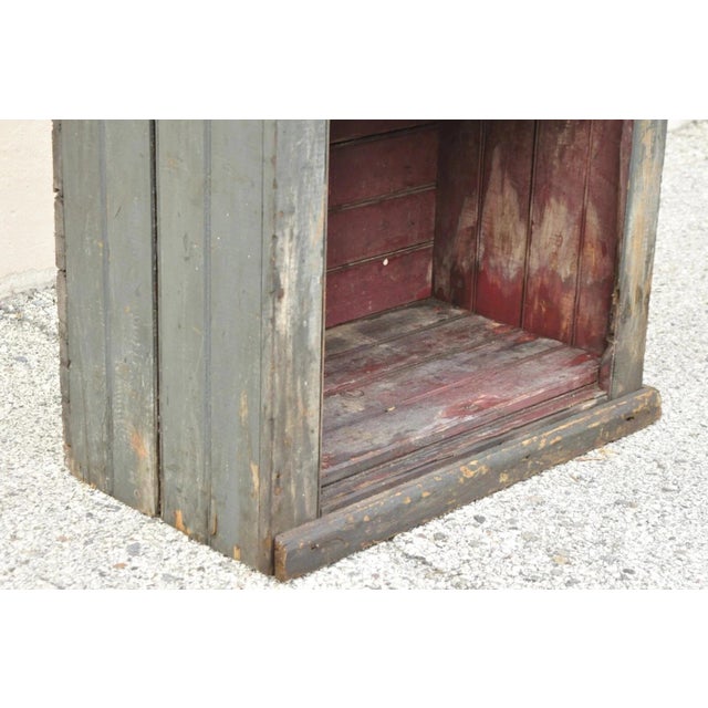 Antique American Primitive Blue Green Distress Painted Bookcase Cupboard Cabinet For Sale - Image 9 of 12