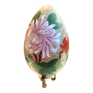 Large Cloisonne Floral Decorative Egg on Brass Stand For Sale