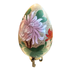 Large Cloisonne Floral Decorative Egg on Brass Stand