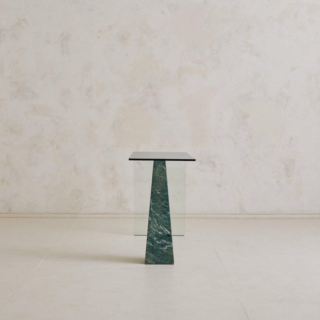 Breccia Verde Marble + Bent‑Glass Console Table, Europe Circa 1970 For Sale - Image 4 of 10