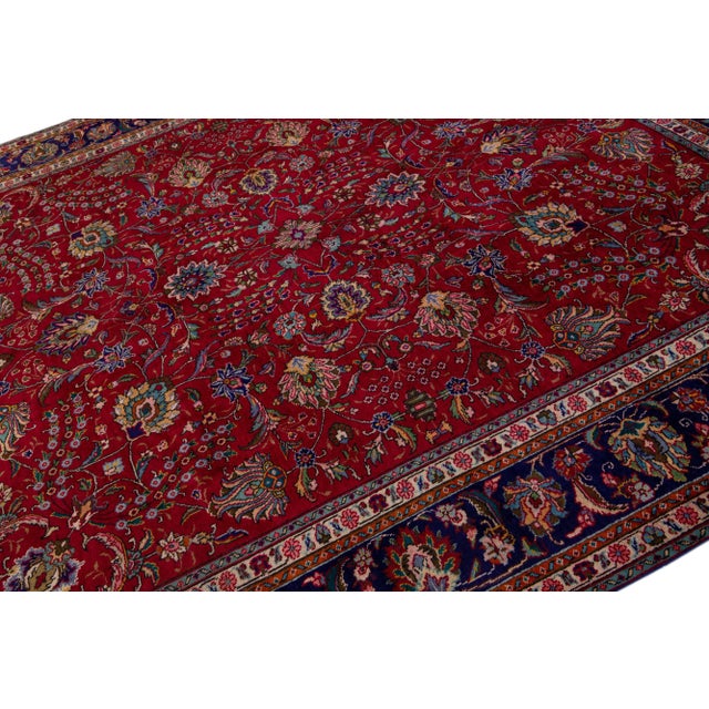 1960s Vintage Persian Tabriz Red Handmade Floral Wool Rug For Sale In New York - Image 6 of 7