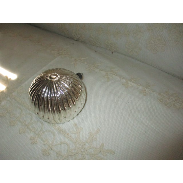 1940s Vintage German Glass Diorama Ribbed Back Wired Blue Ball Christmas Ornament For Sale - Image 5 of 5