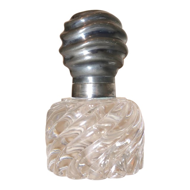 Huge Antique Derby Co. Silver-Plate Cut Crystal Inkwell Writing Desk Jar 1800's For Sale