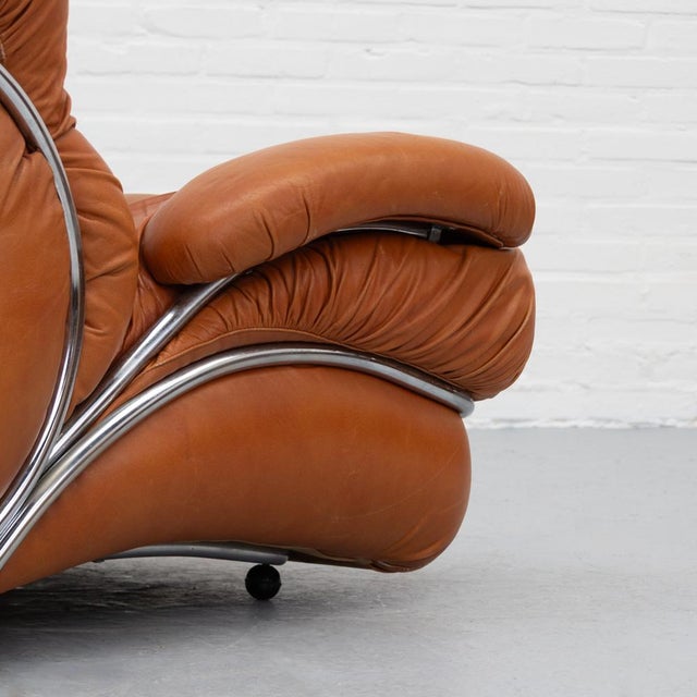 Italian Corolla Lounge Chair in Cognac Leather by I.P.E., 1970s For Sale - Image 6 of 16