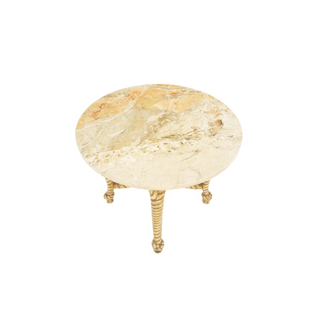 Brown Round Marble Top Carved Wood "Rope & Knots" Legs Base Center Lamp Table Stand For Sale - Image 8 of 12