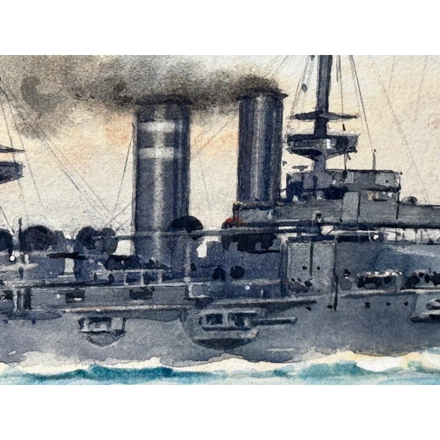 Frank Watson Wood Painting HMS London Signed First World War Royal Navy Watercolour Historic Anstice and Dardanelles Associations For Sale - Image 16 of 18