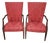 Hickory Chair James River Fisk Federal Style Mahogany Lolling Armchairs in Raspberry Rose Silk Damask - Pair For Sale
