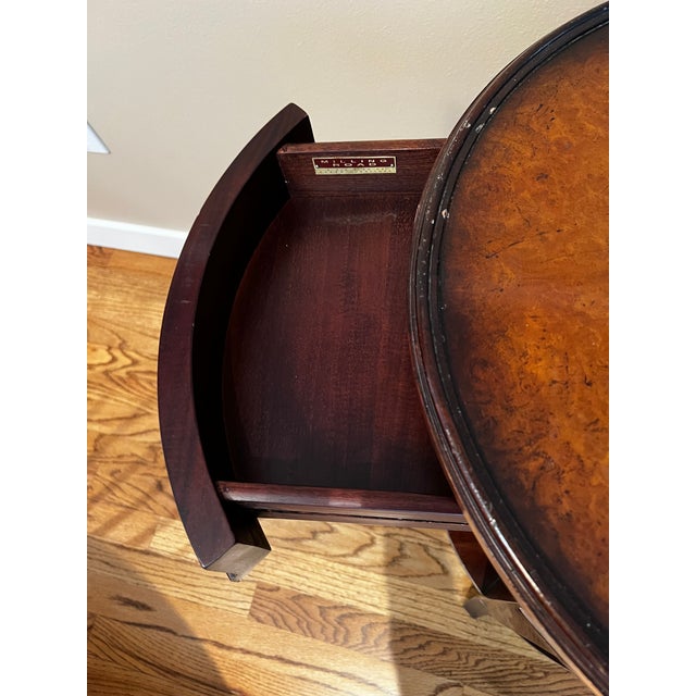Burnt Umber Late 20th Century Baker Furniture Milling Road Italian Provincial Mahogany and Burl Wood Side Table For Sale - Image 8 of 13