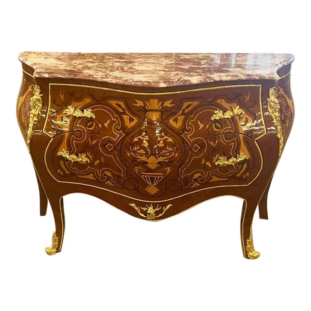 French Style Marble Topped Commode With Gold Details For Sale